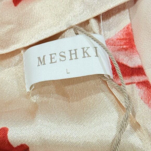 NWT Meshki Davina Satin Long Sleeve Backless Floral Red Mini Dress Womens Large - Picture 9 of 13